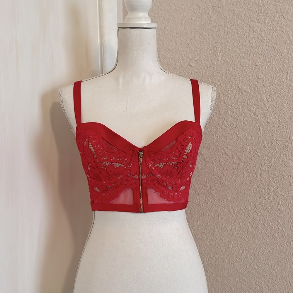 Victoria's Secret Red Lace Longline Bra with Sweetheart Neckline